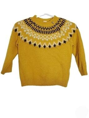 K1218 * Cat & Jack Kids Fair Isle Sweater Knit Pullover Yellow Black 12M